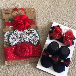 Baby Christmas Holiday Headband Socks Booties Accessories